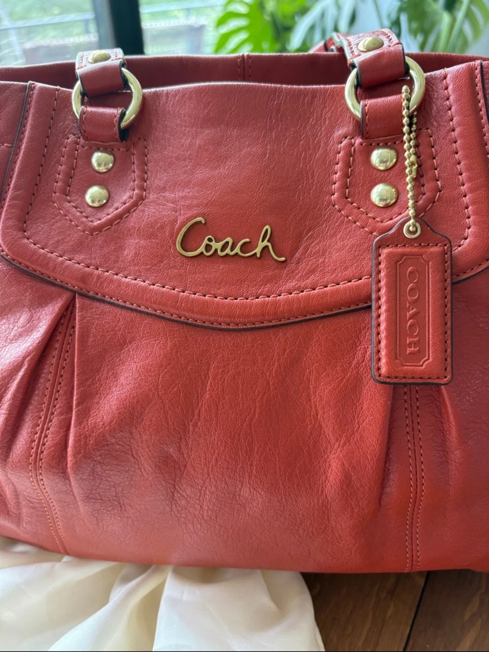 Coach Burnt Orange Leather Ashley Carryall Purse - Picture 3 of 17